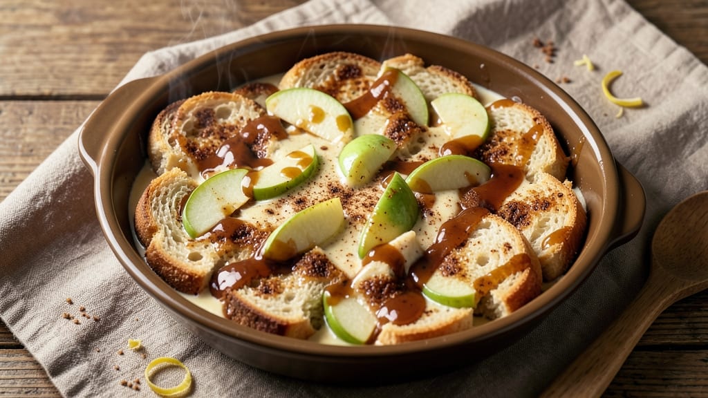 Apple Bread Pudding With Caramel Sauce Recipe: Warm Spiced Apple Fiber Meets Silky Caramel Rivers