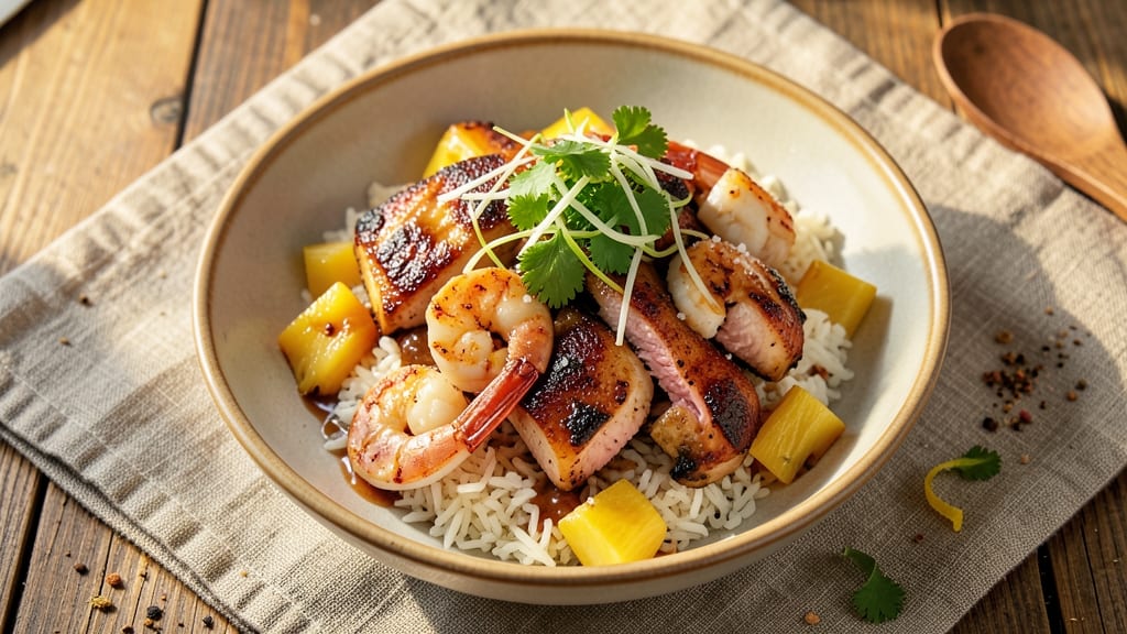 Chicken, Shrimp, and Pineapple Bowl Recipe: Tropical Grill Fusion With Crispy Edges